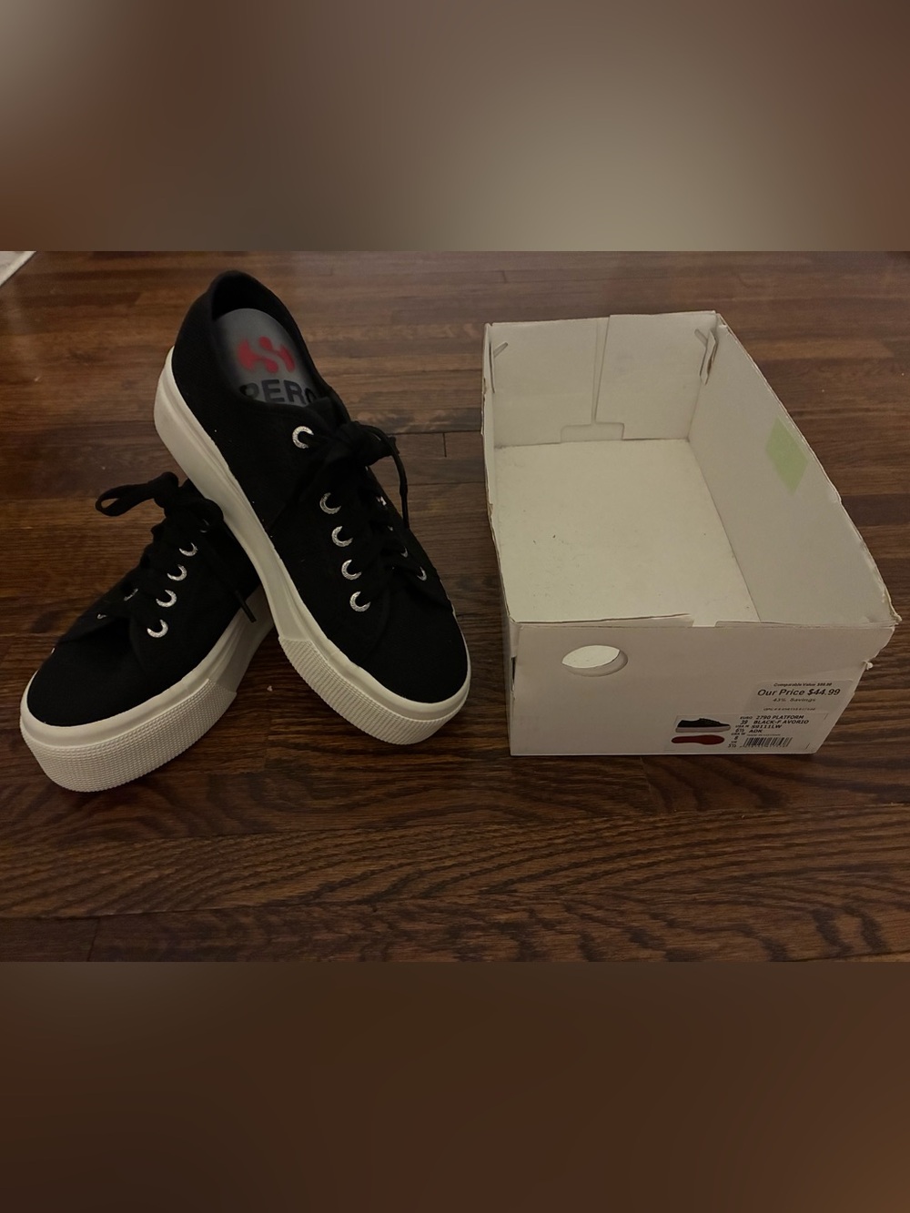 Superga Black Canvas Platform Sneakers with White Sole